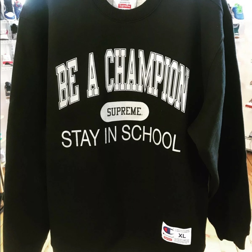 SUPREME x CHAMPION BLACK CREWNECK XL